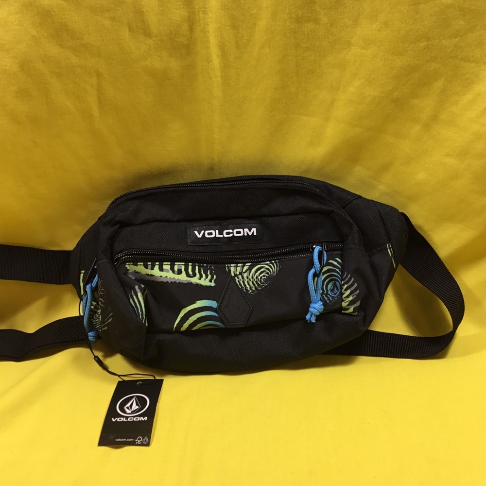 Volcom Black Waist Pack with Green Accent and Blue Zips NWT